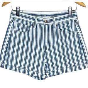American Eagle mom jean shorts blue and white striped